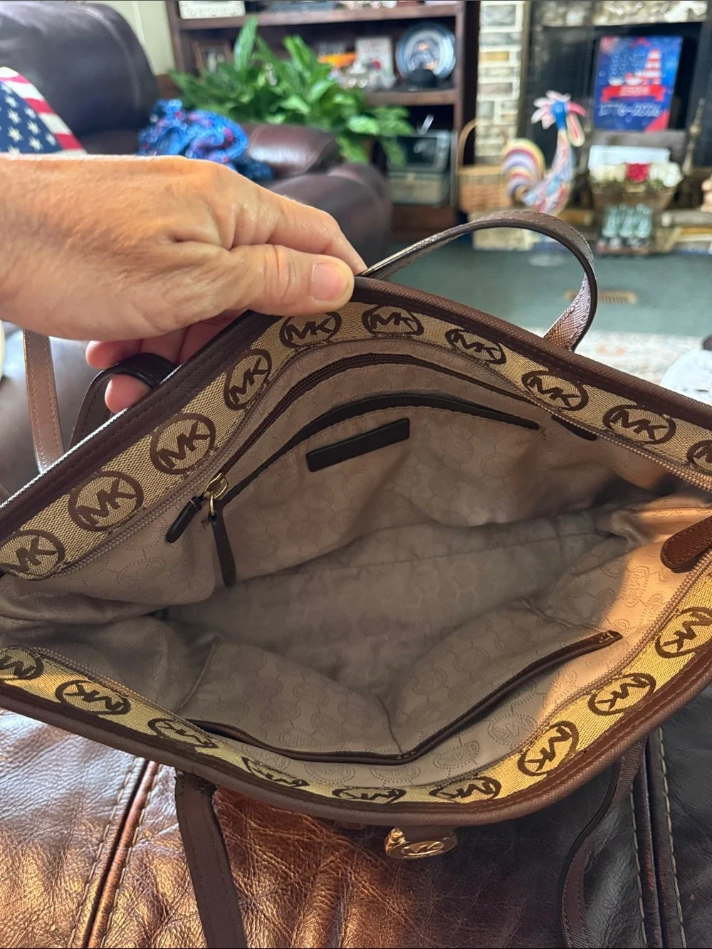Michael Kors Beige and Brown Signature MK Tote